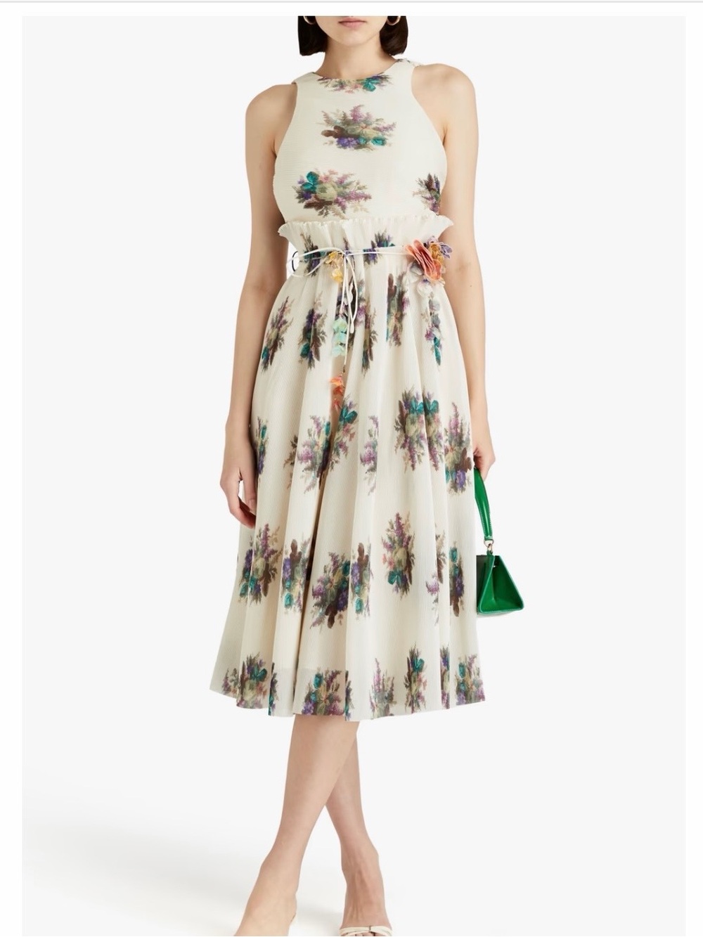 ZIMMERMANN Floral-print plissé-organza midi dress | size 4